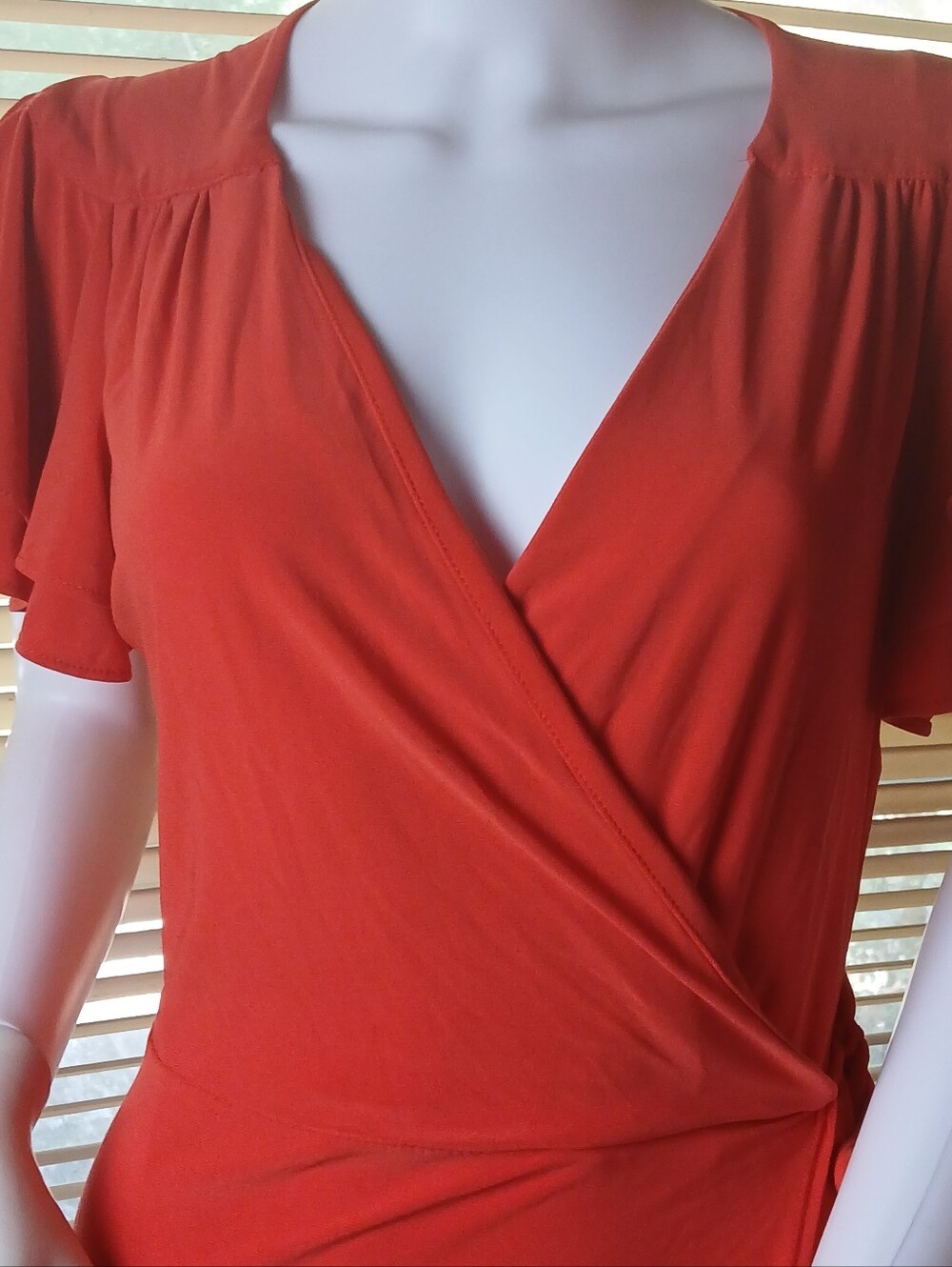 Emma & Michele Draped Wrap Blouse in Bright Orange